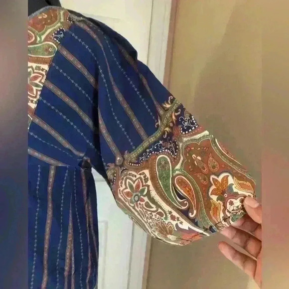 Festival Bathing Suit Cover Up or Tunic Blue Brown Indian Designs Women' s Small - Picture 4 of 5